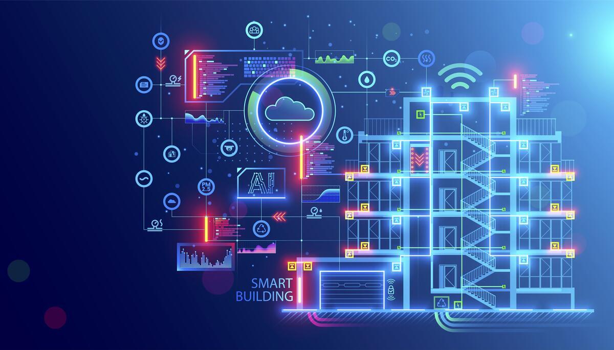 Graphic of an electronically interconnected smart building