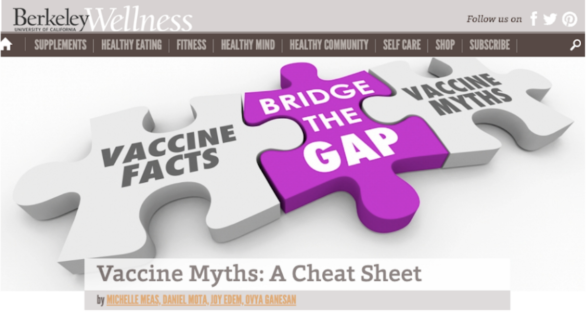 Cover page for an article on vaccine myths
